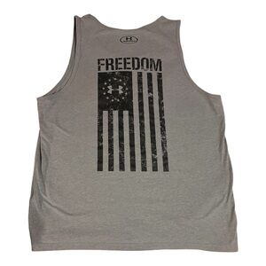 Mens Under Armour Gray Muscle Tank with Black 'Freedom' Flag Graphic XL